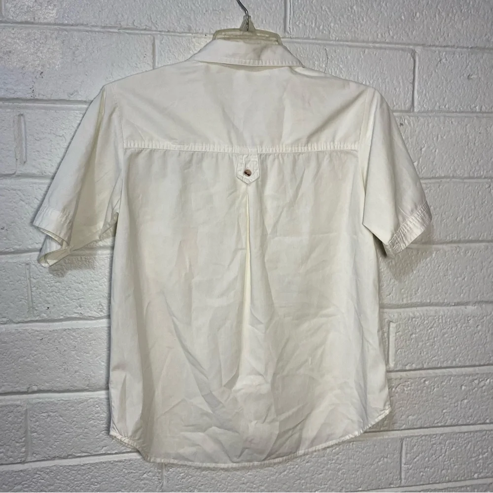 Designer Button Up Casual Cargo Dress Shirt White Short Sleeve No Show Buttons - Picture 2 of 12